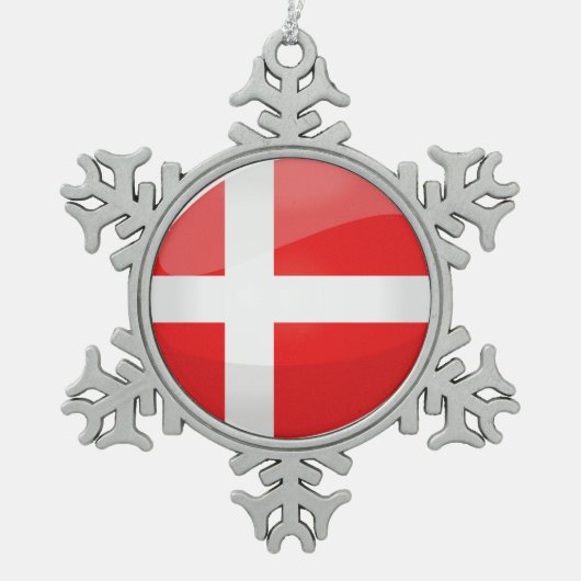 Shiny Round Denmark vlag Tin Sneeuwvlok Ornament (Voorkant)