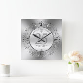 Shiny Silve Swirls Circle 25th bruiloft Vierkante Klok (Huis)