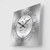 Shiny Silve Swirls Circle 25th bruiloft Vierkante Klok (Hoek)