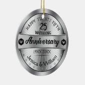 Shiny Silver 25th Wedding Jubileum Keramisch Ornament (Rechts)