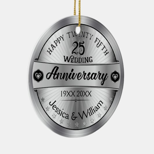 Shiny Silver 25th Wedding Jubileum Keramisch Ornament (Rechts)