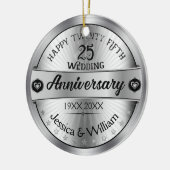 Shiny Silver 25th Wedding Jubileum Keramisch Ornament (Links)