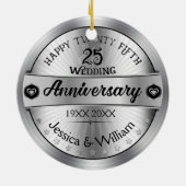 Shiny Silver 25th Wedding Jubileum Keramisch Ornament (Achterkant)