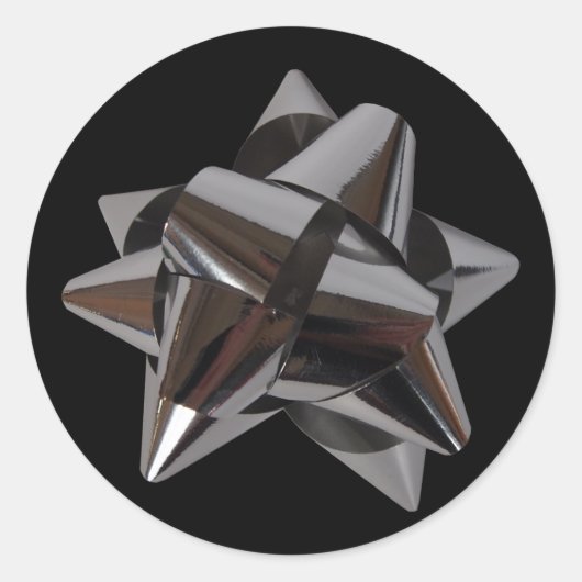 Shiny Silver Bow Ronde Sticker (Voorkant)