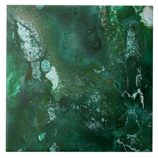 Shiny Silver en Green Malachite Emerald Marble Tegeltje (Voorkant)