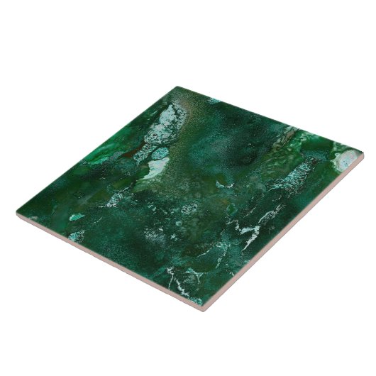 Shiny Silver en Green Malachite Emerald Marble Tegeltje (Zijkant)