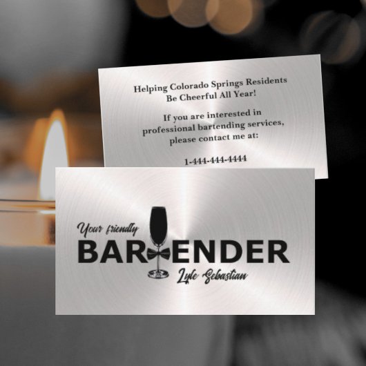 Shiny Silver Event Bartender Visitekaartje