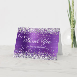 Shiny Silver Glitter Amethyst Folie Bridesmaid Bedankkaart