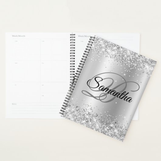 Shiny Silver Glitter Bleek Ombre Folie Monogram Planner (Display)
