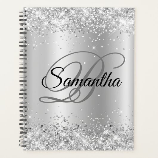 Shiny Silver Glitter Bleek Ombre Folie Monogram Planner (Voorkant)