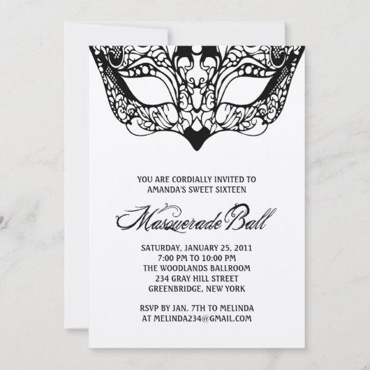 Shiny Silver Masquerade-uitnodigingen Kaart (Voorkant)