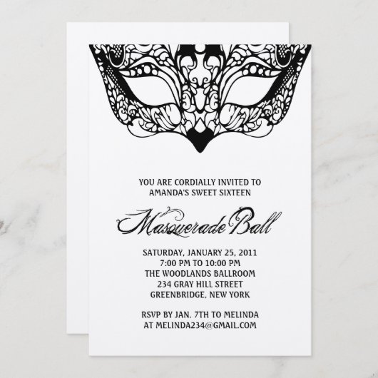 Shiny Silver Masquerade-uitnodigingen Kaart (Voorkant / Achterkant)