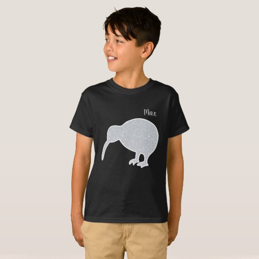 Shiny Silver New Zealand Kiwi Bird Custom Named T T-shirt (Voorkant volledig)