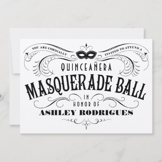 Shiny Silver Quinceanera Masquerade Uitnodigingen (Voorkant)