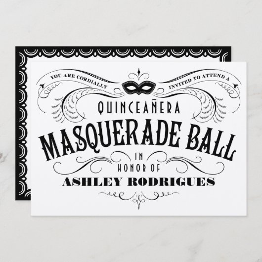 Shiny Silver Quinceanera Masquerade Uitnodigingen (Voorkant / Achterkant)