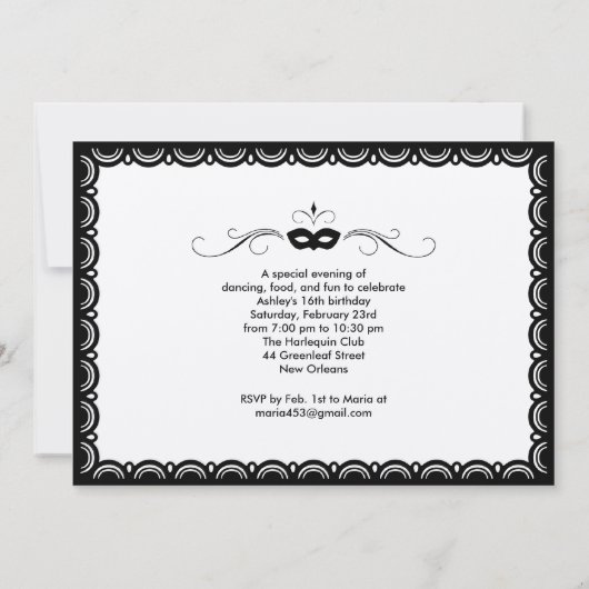 Shiny Silver Sweet 16 Masquerade Ball Invitations Kaart (Achterkant)