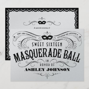 Shiny Silver Sweet 16 Masquerade Ball Invitations Kaart