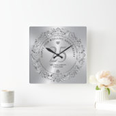 Shiny Silver Swirls Circle 25 Wedding Vierkante Klok (Huis)
