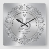 Shiny Silver Swirls Circle 25 Wedding Vierkante Klok (Voorkant)