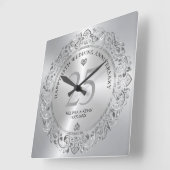 Shiny Silver Swirls Circle 25 Wedding Vierkante Klok (Hoek)