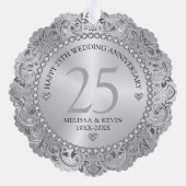 Shiny Silver Swirls Circle Lijst 25e bruiloft Ornament Kaart (Achterkant)