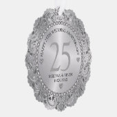 Shiny Silver Swirls Circle Lijst 25e bruiloft Ornament Kaart (Rechts)