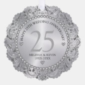 Shiny Silver Swirls Circle Lijst 25e bruiloft Ornament Kaart (Voorkant)