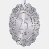 Shiny Silver Swirls Circle Lijst 25e bruiloft Ornament Kaart (Links)