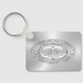 Shiny Silver Swirls Circle Lijst 25e bruiloft Sleutelhanger (Achterkant)
