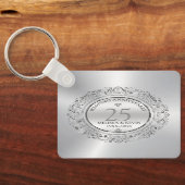 Shiny Silver Swirls Circle Lijst 25e bruiloft Sleutelhanger (Achterkant)