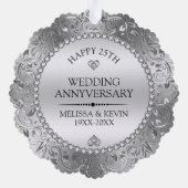 Shiny Silver Swirls Lijst 25e bruiloft Ornament Kaart (Achterkant)