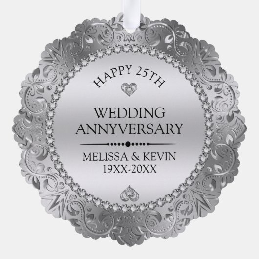 Shiny Silver Swirls Lijst 25e bruiloft Ornament Kaart (Achterkant)