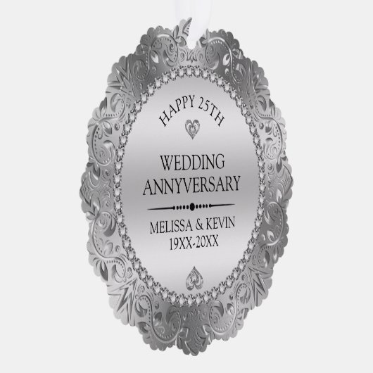 Shiny Silver Swirls Lijst 25e bruiloft Ornament Kaart (Rechts)