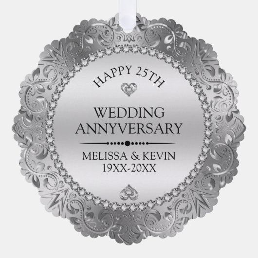 Shiny Silver Swirls Lijst 25e bruiloft Ornament Kaart (Voorkant)