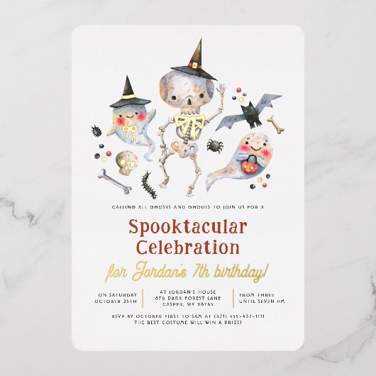 Shiny Spooktacular Halloween Ghost Verjaardagsfees Folie Uitnodiging (Voorkant)