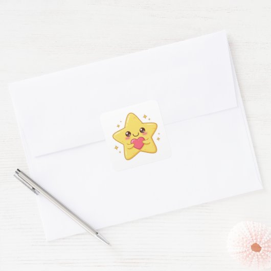Shiny Star – Cute Love Energy Vierkante Sticker (Envelop)
