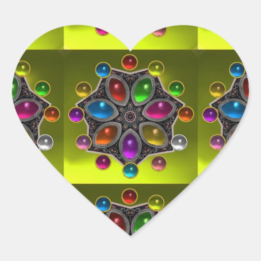 SHINY STAR MET COLORFUL GEMSTONES Gold Yellow Hart Sticker (Voorkant)
