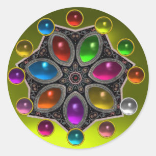 SHINY STAR MET COLORFUL GEMSTONES Gold Yellow Ronde Sticker