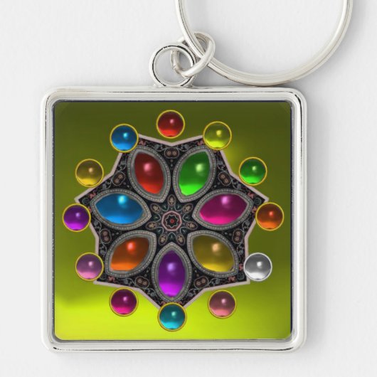 SHINY STAR MET COLORFUL GEMSTONES Gold Yellow Sleutelhanger (Voorkant)