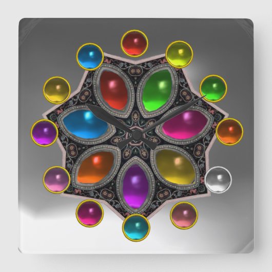 SHINY STAR MET KLORFUELE GEMSTONES GRIJS Wit Vierkante Klok (Voorkant)