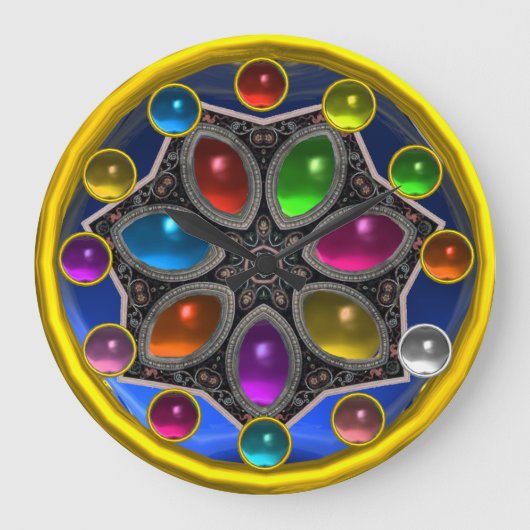 SHINY STAR MET KLORFUL GEMSTONES Gold Blue Grote Klok (Voorkant)