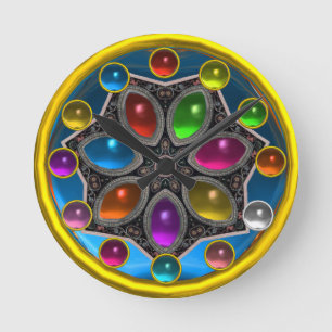 SHINY STAR MET KLORFUL GEMSTONES Gold Blue Ronde Klok