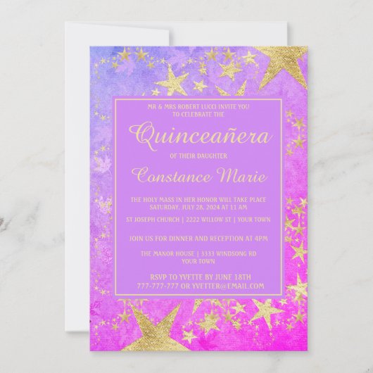 Shiny Stars Quinceanera Uitnodiging (Voorkant)