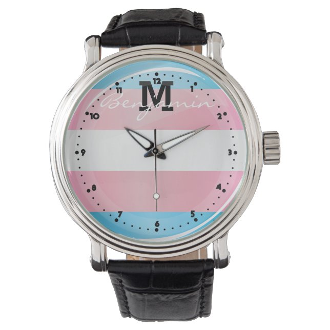 Shiny Transgender Pride Flag Horloge (Voorkant)