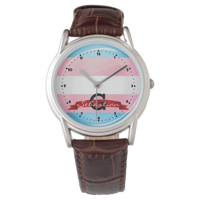 Shiny Transgender Pride Flag Horloge (Voorkant)