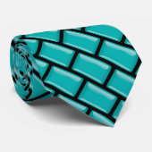 Shiny Turquoise Blue en Black Brick Pattern Stropdas (Opgerold)