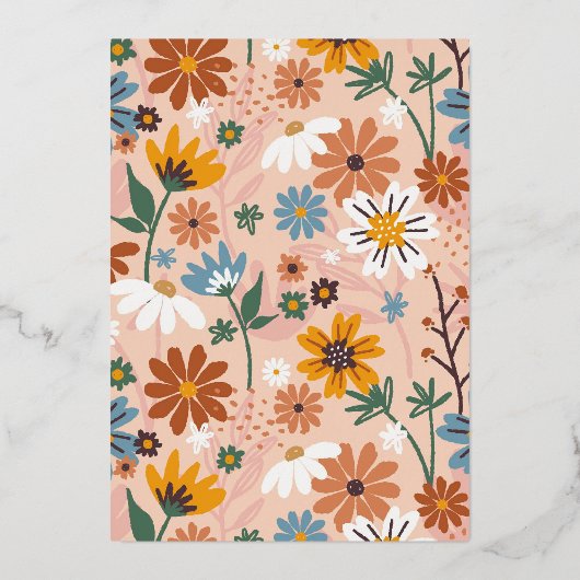 Shiny Wild One Retro Wildflower 1e verjaardagsfees Folie Uitnodiging (Achterkant)