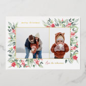 Shiny Winter Botanicals & Holly Christmas 2 Foto Folie Feestdagenkaart (Voorkant)
