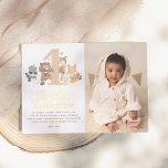 Shiny Woodland Animals Eerste Verjaardagsfeestfoto Folie Uitnodiging<br><div class="desc">Voeg wat glans toe aan je verjaardagsfeestuitnodigingen met echte gouden, zilveren of rozen gouden folie! Vier de eerste verjaardag van je kleintje met onze schattige Woodland Animals First Birthday Party Invitation. Het ontwerp toont een prachtig landschap van waterverf bosdieren, waaronder een beer, wasbeer, eend, egel, vlinders, herten, konijnenkonijn, vos en...</div>