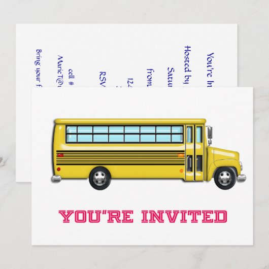 Shiny Yellow School Bus uitgenodigd Kaart (Voorkant / Achterkant)